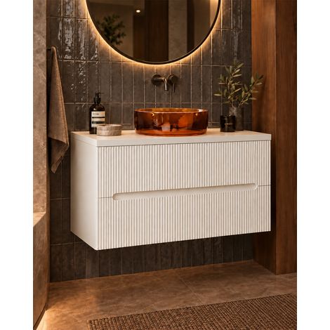 Mobile bagno bianco opaco 70x46 cannettato Ischia ciotola in resina ambra (1/5)