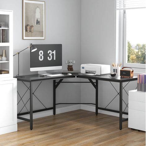 Escritorio esquinero 150x150x76 cm negro de acero con diseño en L y patas ajustables (1/5)