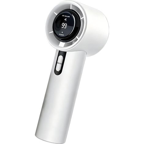 Portable Mini Handheld 100 Speed Turbo Fan with Display LED Screen Rechargeable Lightweight Personal Blow Cold Air Indoor Outdoor Travel,White (1/5)
