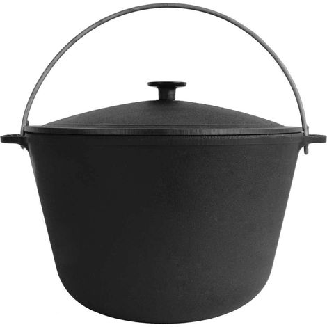 Chaudron 6 l avec couvercle Dutch Oven Casserole ronde en fonte avec couvercle Asia Wok Kasan pour cuisinières à induction, cuisine, camping, jardin, barbecue (1/5)