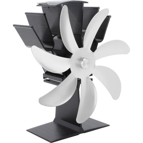 Ventilateur de poêle à 7 pales à énergie thermique, en alliage d'aluminium thermoélectrique, pour cheminée avec brûleur à bois, couleur argent.