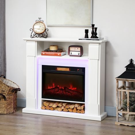 Camino Elettrico con Cornice Effetto Fiamma 3D Realistico 3 Modalità, 1800W Caminetto Elettrico da Incasso con Luce LED e Riscaldamento Regolabile, 2 Telecomandi, Termostato, Timer, Bianco (1/5)