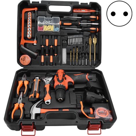 60Pcs Kit Outil Maison avec Perceuse Sans Fil 12V, Accessoires de Réparation Domicile, Combinaison Prise EU 100-240V (1/5)