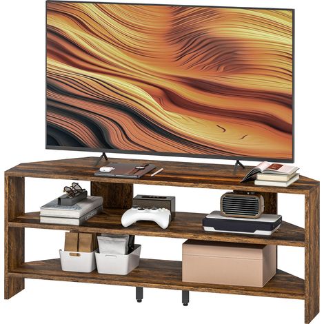 Corner TV Stwith 2 Open Shelves for 47 Inch TV - Rustic Brown (1/5)