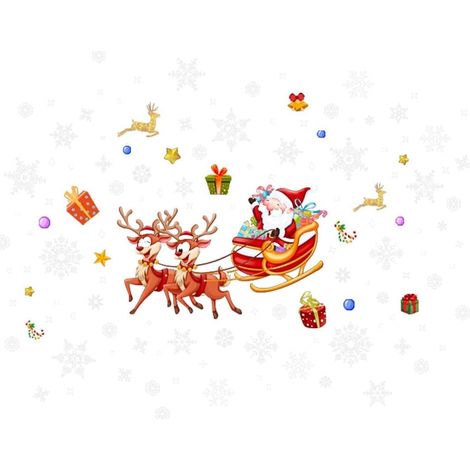 Autocollants de fenêtre de Noël - Motif Père Noël - Couronne de flocons de neige - Décoration de fenêtre - Double face - PVC - Pour fenêtre en verre - Décoration de Noël (1/5)