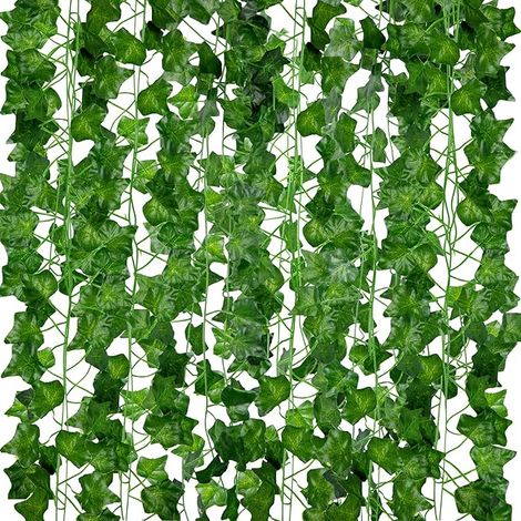 Guirlandes de Lierre Artificiel Longueur de 210cm Vignes Faux Tombante pour Décoration Chambre et Jardin Intérieure/Extérieure, Fausse Plantes en Plastique Vertes (1/5)