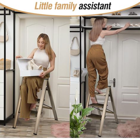 Échelle 3 marches pliante antidérapante,structure légère portable. Supporte jusqu’à 330 lbs pour maison et cuisine.