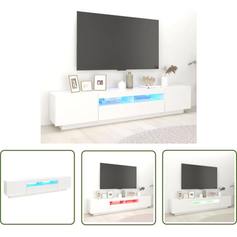 The Living Store TV-Schrank mit LED-Leuchten Weiß 200x35x40 cm - TV Schrank - Holzwerkstoff Möbel - Weißer TV Stand - LED Beleuchtung - Wohnzimmer Dekoration (1/5)