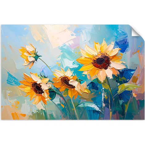 Selbstklebendes Poster – Wandsticker Sonnenblumen in Ölfarbe 120x80 cm (1/3)