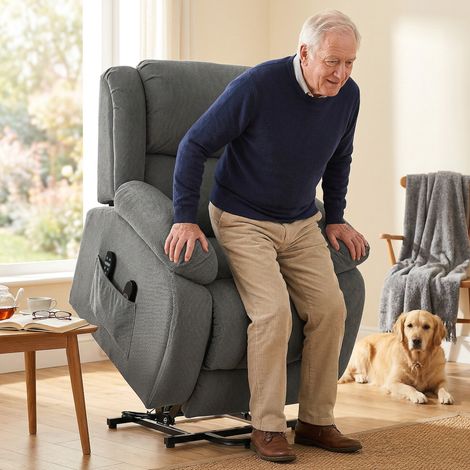Fauteuil releveur massant et inclinable avec 2 poches et télécommande, 93x104x105 cm, Gris. (1/5)
