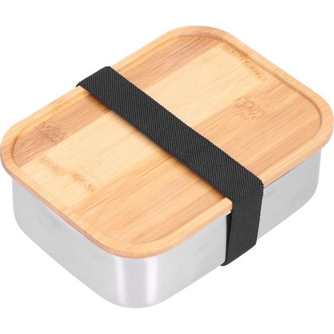 Konvolut japanischer Lunchboxen (18,5 cm), Edelstahl 304, Holzdeckel, einfach, für optimale Frische, mittelgroße Bento-Box (1/5)