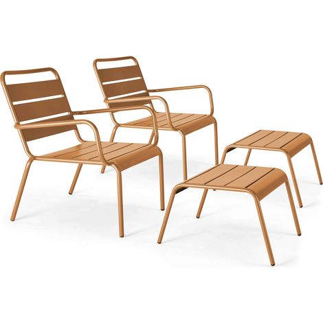Lot de 2 fauteuils relax avec repose-pieds en métal Caramel - Palavas