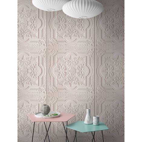 Papier peint panoramique rose poudré | Tapisserie panoramique moulure pour chambre | Papier peint panoramique vintage - 270 x 400 cm (4 pièces) (1/5)
