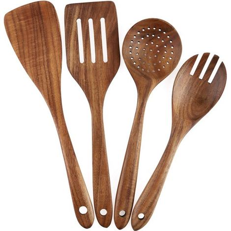 Juego de espátulas de teca - Espátula de madera - Cuchara de cocina - Espátula para wok - Cuchara para servir - Cuchara de cocina - Espátula de madera - Utensilios de cocina - Utensilios de cocina - A (1/5)