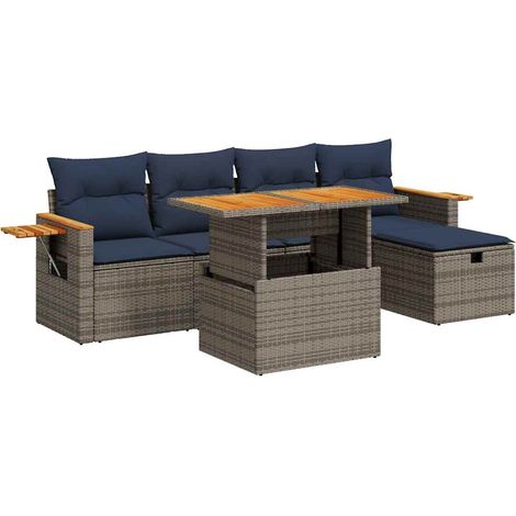 vidaXL Set Divano da Giardino 6pz con Cuscini Grigio Polyrattan Acacia (1/5)