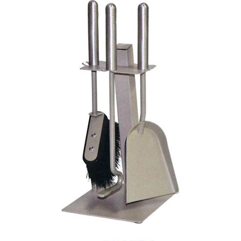 Porta attrezzi camino mini acciaio tortora sabbia con 3 accessori  h. 39  l. 16 x 18 cm.  Made in Italy