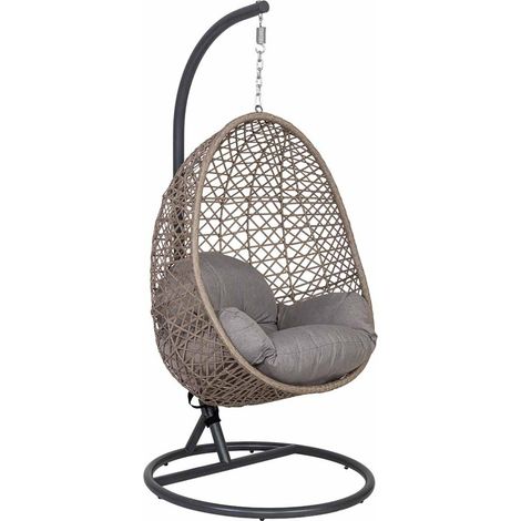 Sillón colgante, aluminio, cojin marrón, D95x195, Asiento: 85x65x113cm