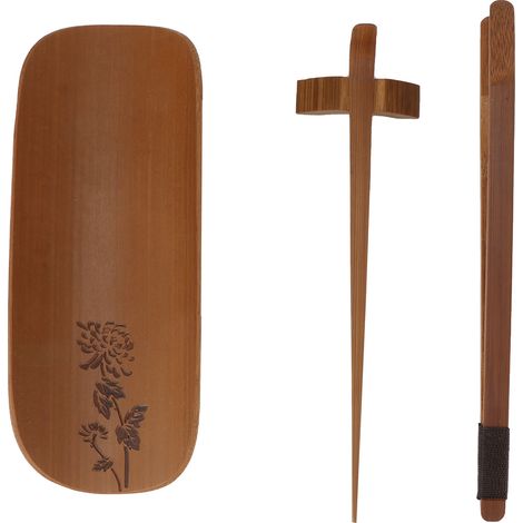 Lot de 4 cuillères à thé en bambou sculpté à la main, accessoires pour cérémonie du thé, motif chrysanthème, outils pour salon de thé. (1/5)
