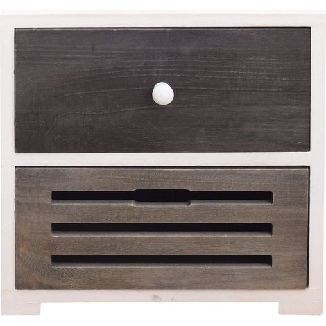 Rebecca Mobili Natchschrank 2Schubladen Holz weiß schwarz Shabby 36x35x24