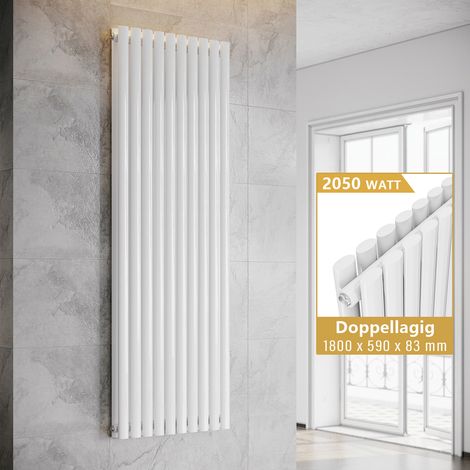 ELEGANT Design Heizkörper Weiß Doppellagig Röhrenheizkörper Oval Mittelanschluss Paneelheizkörper Vertikal 1800x590mm 2050Watt