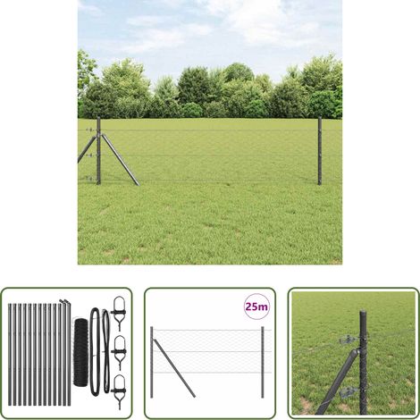vidaXL Stahl und PVC - Zaunpfosten Grau 25 x 0,6 m (50 mm Maschen) Stahl und PVC (1/5)
