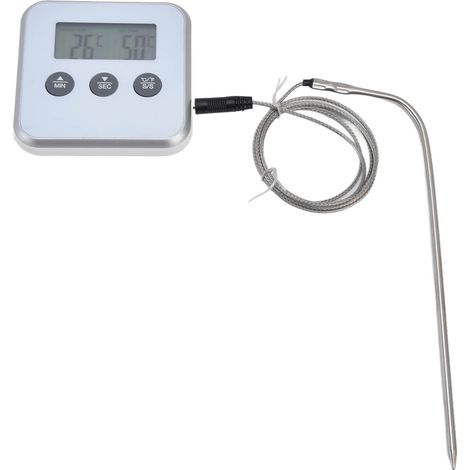 Intelligentes Fleischthermometer mit Sonde, LED-Digitalanzeige und 3 Tasten für Kochen, Backofen und Grillen – Weiß (1/5)