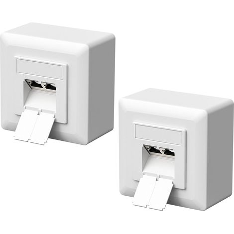 Lot de 2 prises réseau universelles CAT6a, 2 ports en saillie / encastrée, blanches Blindé, Ethernet 10 Gigabit, boîte de données RJ45, EIA/TIA 568A (1/5)