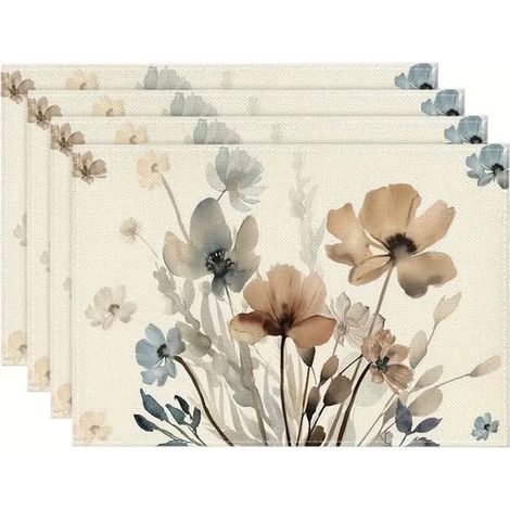 Tischsets mit Blumenmuster – Leinen – Verschiedene Farben – Große Tischsets – 45 x 30 cm – 4er-Set (1/5)