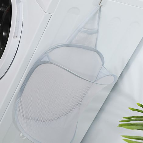 Panier à linge mural pliable, bac à linge de salle de bain, conteneur de rangement mural pour vêtements, tissu en maille grise, 304018 cm. (1/5)