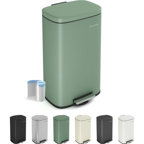 Pedal Kitchen Bin with Soft Close Lid, Step-On Trash Can with Inner Bucket 30L GREEN