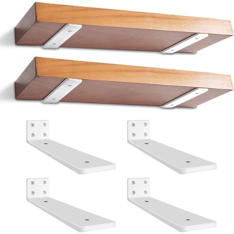 Lot de 4 - Support étagère flottante - Acier robuste - Fixation murale invisible pour salon chambre cuisine - Blanc - 30cm (1/5)