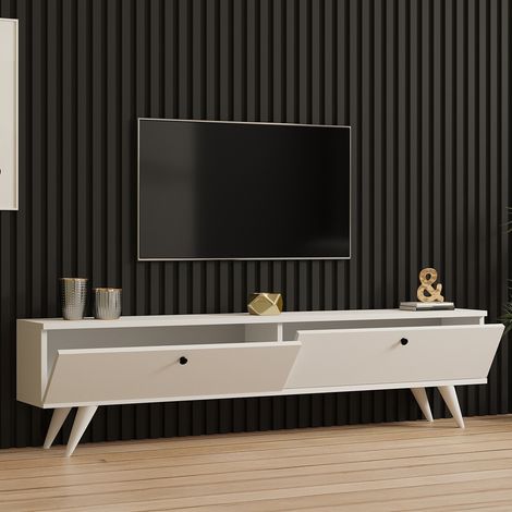 Mobile Porta tv Atestino, 2 Ante, 2 Vani, Apertura a Ribalta, 160x25x40h cm Bianco (1/5)