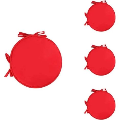 Lot de 4 Coussin Rond Galette de Chaise Ronde pour Table et Chaise de Salle à Manger avec Cordon de Serrage 38cm (rouge vif) (1/2)