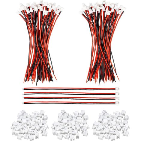 100 Paires Micro JST PH 2.0 2Pin Connecteur Prise,Mini JST-PH 2-Broches Connecteur avec Fils Câbles 100mm (1/5)