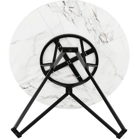 Table à manger, effet marbre, éléments réglables, en MDF, 100 x 100 x 76 cm, noir (1/5)