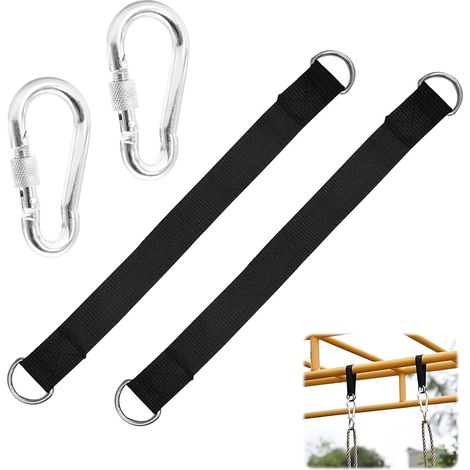 Kit de Fixation Balançoire Arbre 2 Pièces 30cm, Sangle Hamac Suspendu Ultra Résistante avec Mousquetons à Vis M8, Attache Sangle Polyester Double Couche pour Chaise Suspendue, Camping et Jardinage (1/5)