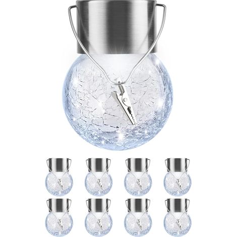 Globes décoratifs suspendus pour l'extérieur avec éclairage solaire, lot de 8, lanterne solaire étanche avec poignée et pince, lumière - AquaForge (1/5)