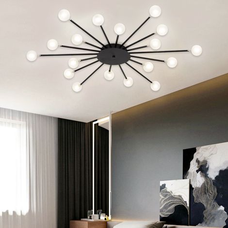 Plafonnier LED, Luminaire Sputnik Moderne, Lustre LED à économie d'énergie avec 18 ampoules G4 et abat-jour en verre, φ 95 cm, Lumière chaude 3000 K (1/5)