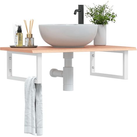 Étagère de Salle de Bain, Étagère de vasque murale, Meuble sous Vasque acier et bois de chêne massif FR230136 Maison Chic (1/5)