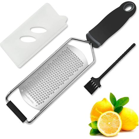 2-Piece Ginger Garlic Grater with Wide Stainless Steel Blade, Kitchen Tools and Gadgets for Chocolate, Vegetables, Oranges, Citrus Fruits, with Protective Cover A