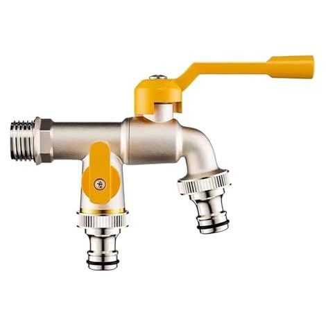 Robinet extérieur tout cuivre antigel, une entrée et deux sorties, double sortie d'eau pour terrasses, jardins et machines à laver, double usage. (1/5)