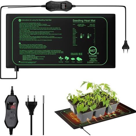 Tapis Chauffant Plante, 20 x 10 in Tapis Chauffant Semis avec Thermostat, 50W Imperméable Tapis Chauffant pour Plantes, Réglable en Temps Tapis Chauffant pour Semis, Animaux, Germination (1/5)