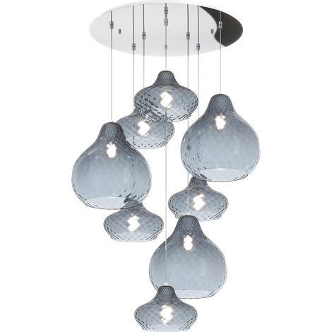 Lampadario Contemporaneo Dress Metallo Cromo Vetro Blu 8 Luci E27