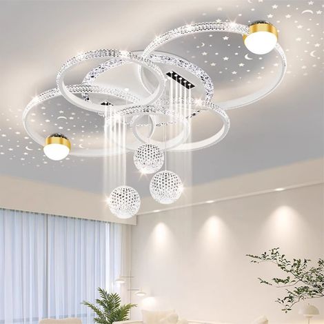 AUTRUCKER Lustre LED blanc moderne,forme irrégulière,spot de salon,plafonnier en cristal,éclairant une surface de 25à35m², idéal pour les salons,noir110x70x50CM (1/3)