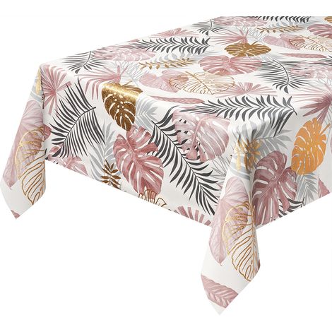 Tovaglia Cucina Antimacchia Plastificata Palme Metallizzate Copritavolo Tropicale Dis C  - 140x50 Cm