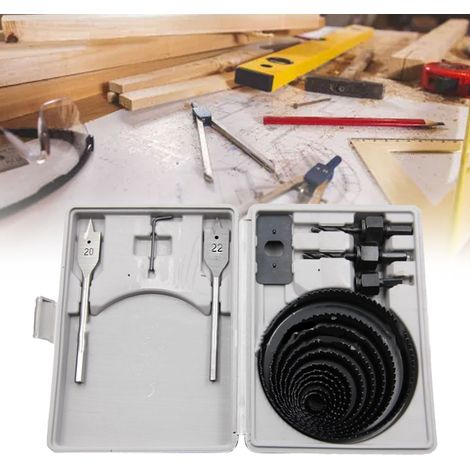 Kit de 18 scies cloches en acier au carbone avec coffret, accessoires pour outils électriques, pour bois, métal et plastique. (1/5)