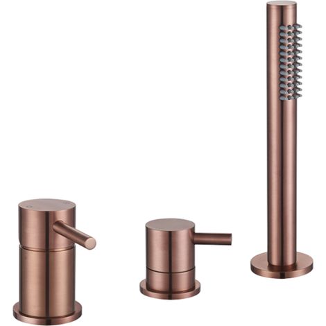 Grifo mezclador de baño y ducha PAINI Ortence de bronce cobrizo sobre encimera.