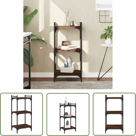 The Living Store Bibliothèque 3 niveaux chêne brun 40x30x86 cm bois d'ingénierie - Bibliothèque Murale - Bibliothèque Design - Étagère Bois - Meuble Rangement - Bibliothéque Industrielle (1/5)