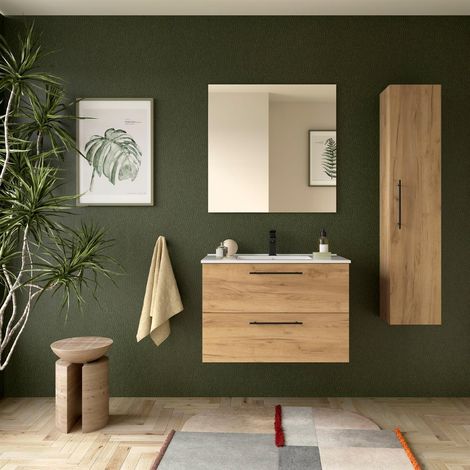 Meubles de salle de bains SILANE 800 2 tiroirs CHÊNE AFRIQUE + meuble lavabo (1/2)