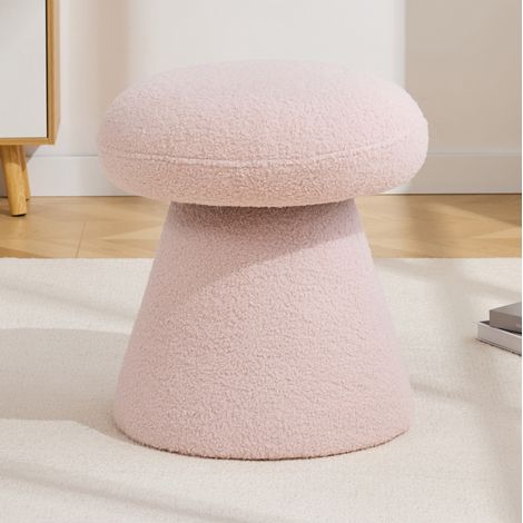 Sgabello girevole a forma di fungo in tessuto teddy rosa con schiuma (1/5)